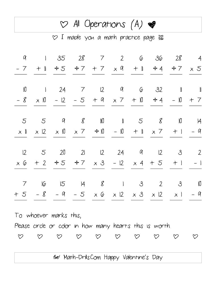 mixed math operations worksheets