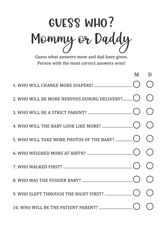 Mom Vs Dad Baby Shower Game Questions Infoupdate