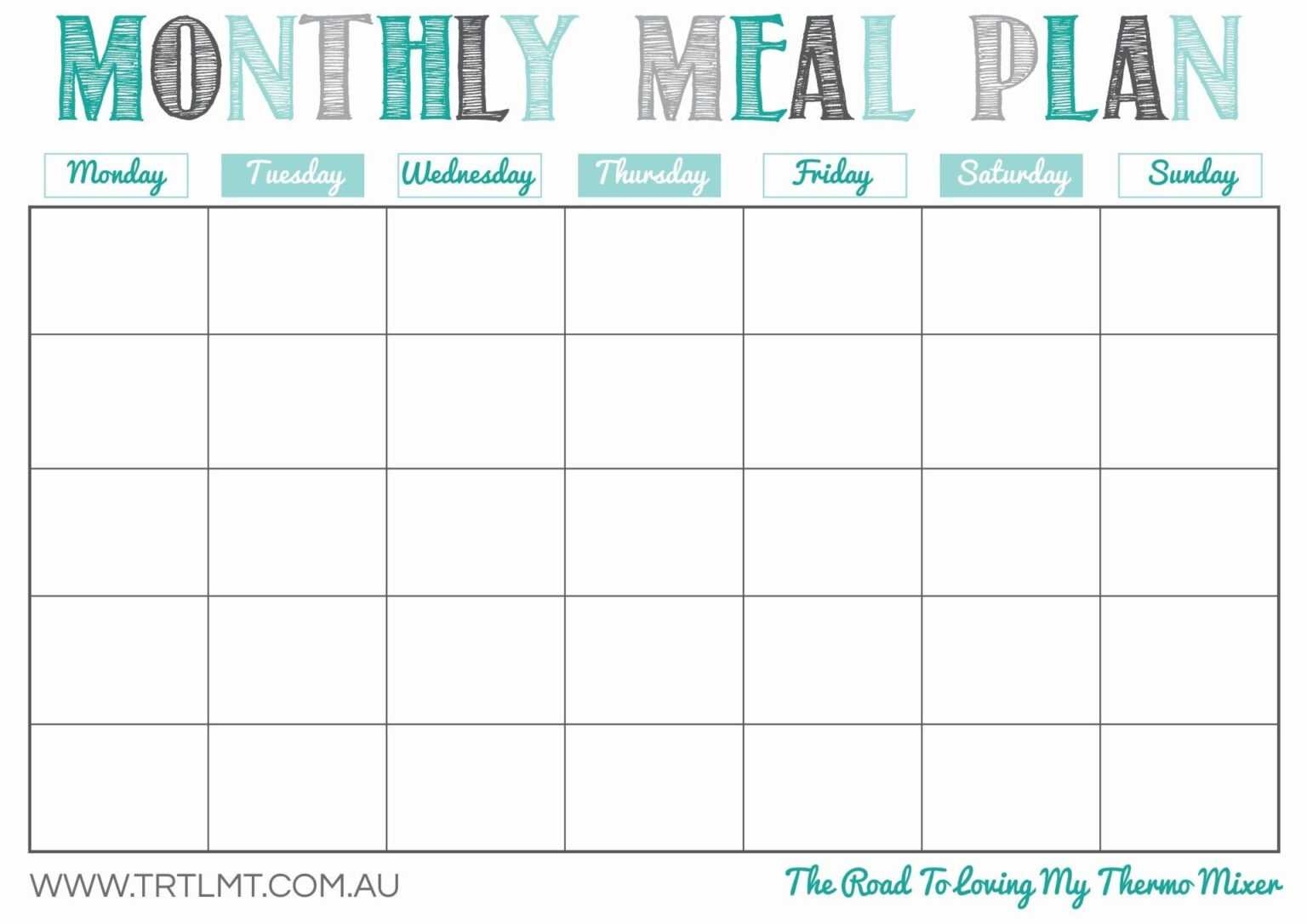 Monthly Meal Plan Printable Template Business Psd Excel Intended For