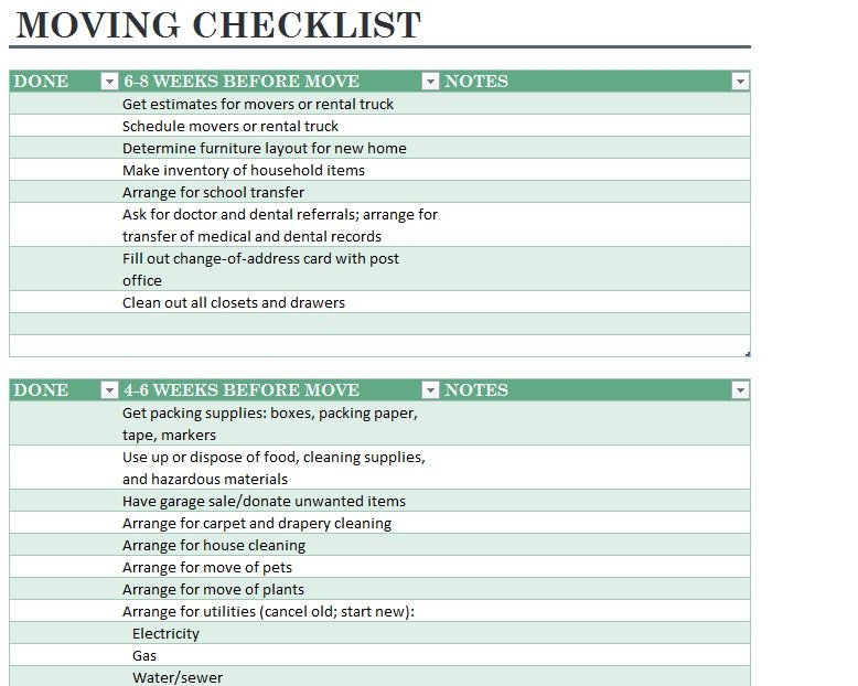 moving plan template