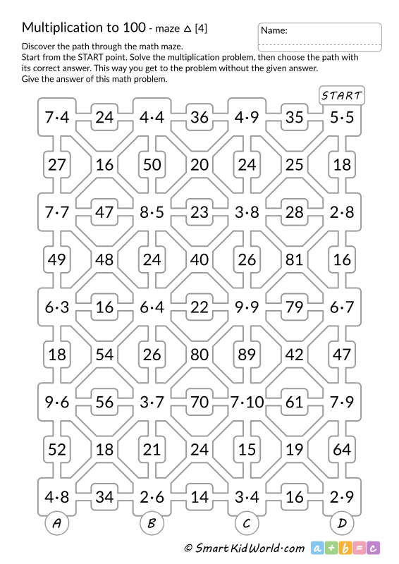 maths maze worksheet
