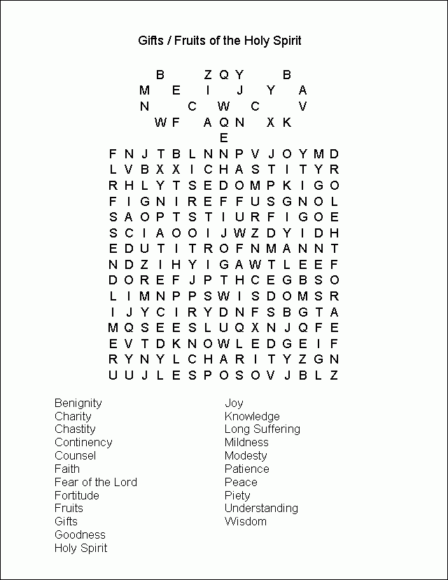 MyCatholicSource Word Search Gifts Fruits Of The Holy Spirit