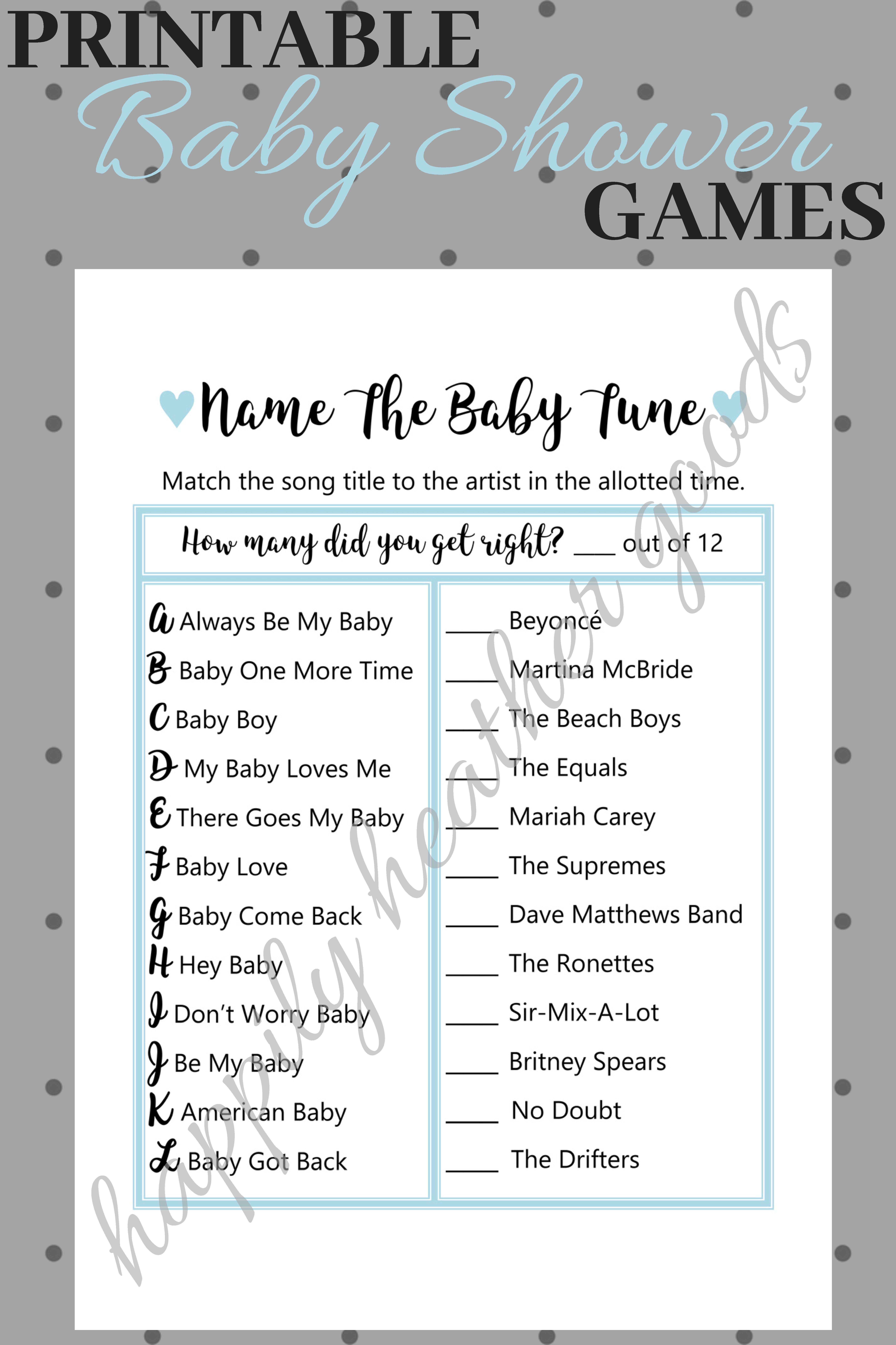 Name The Baby Tune Baby Shower Game Blue Baby Shower Baby Blue Baby