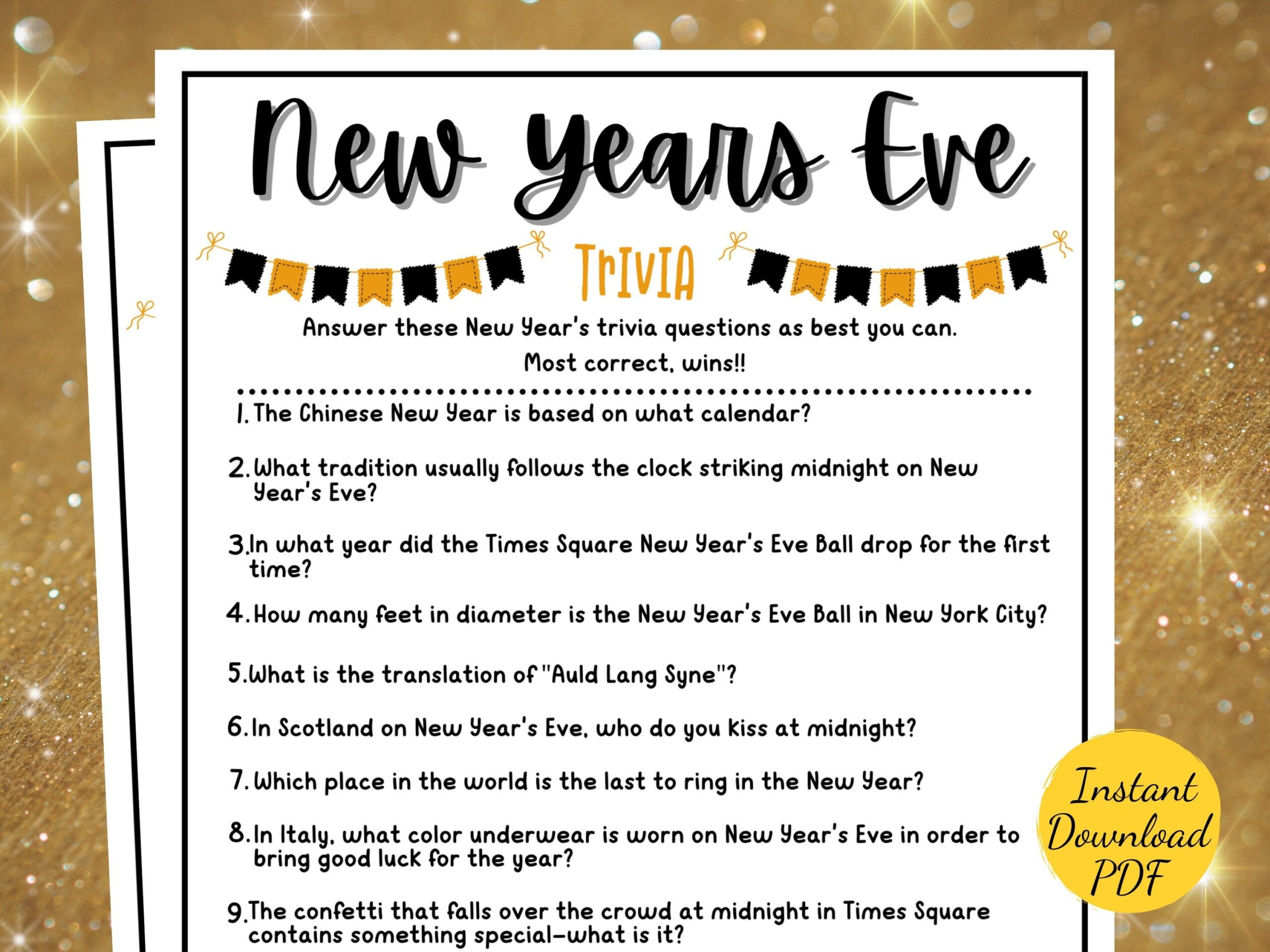 New Years Eve Trivia Game New Years Eve Party Game Etsy New Years
