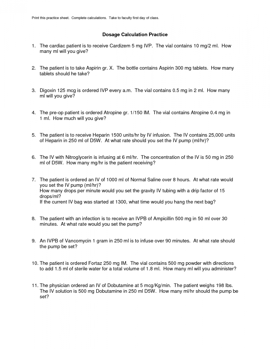 Nursing Math Practice Worksheets