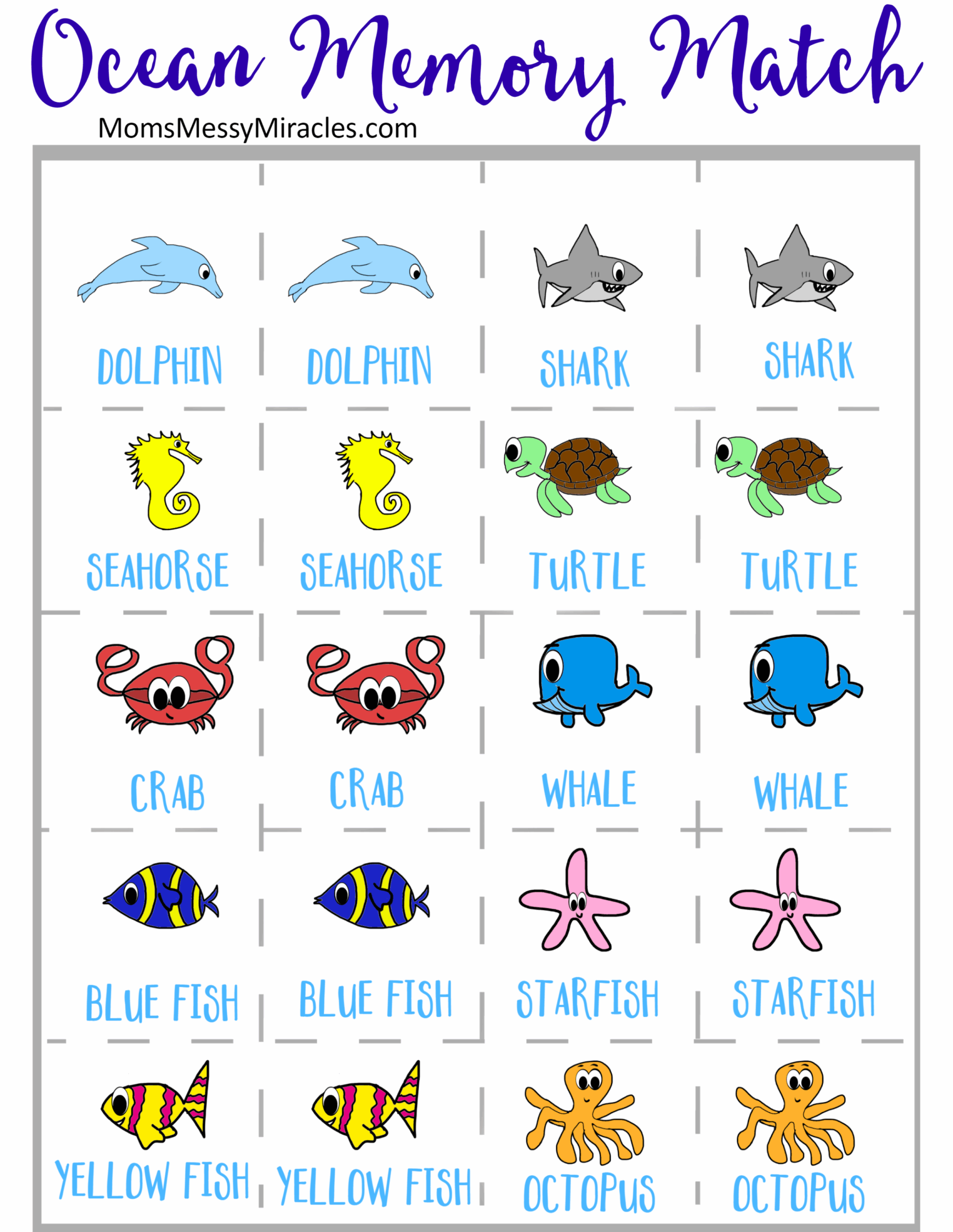 Ocean Memory Match Printable The Shirley Journey