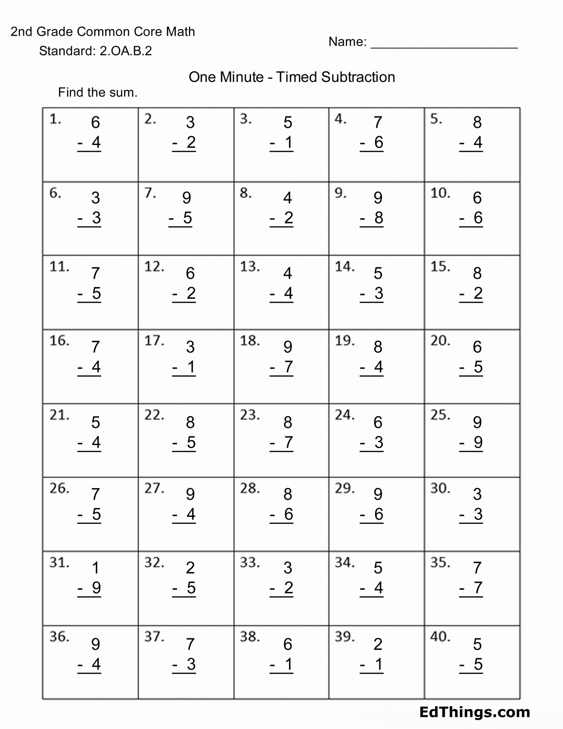 one minute math worksheets