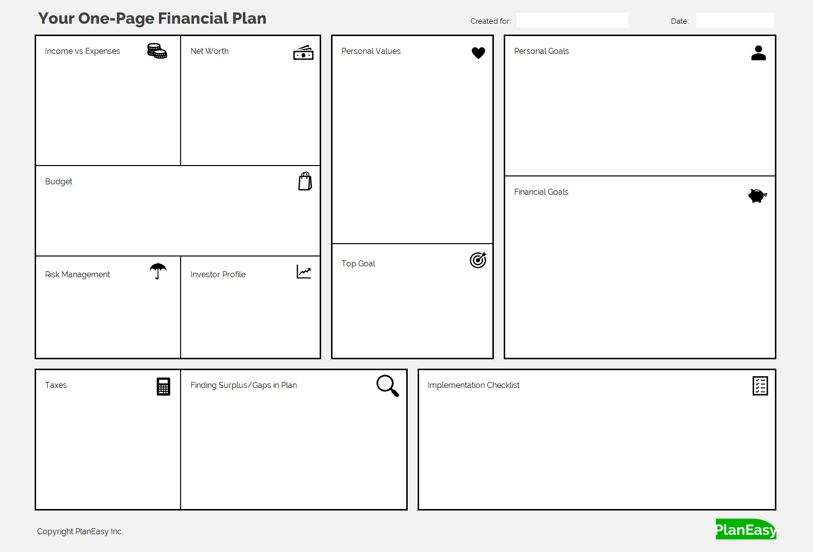 One Page Financial Plan Example 20180223 PlanEasy