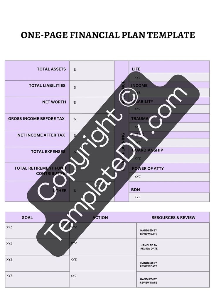 One Page Financial Plan Template Printable In PDF Word Financial