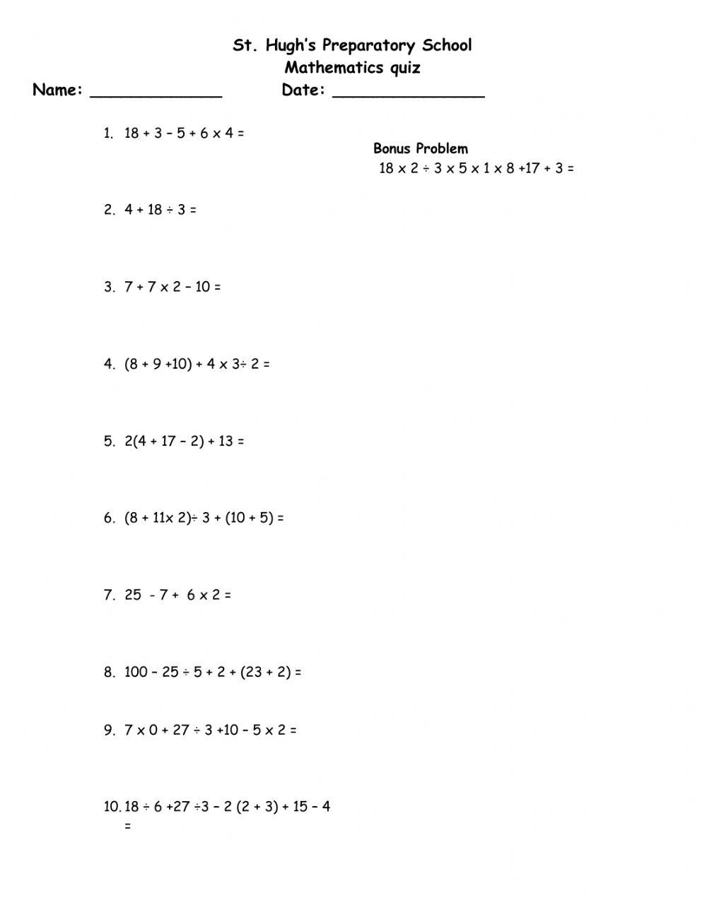 Order Of Operations PEMDAS Worksheet Live Worksheets Worksheets