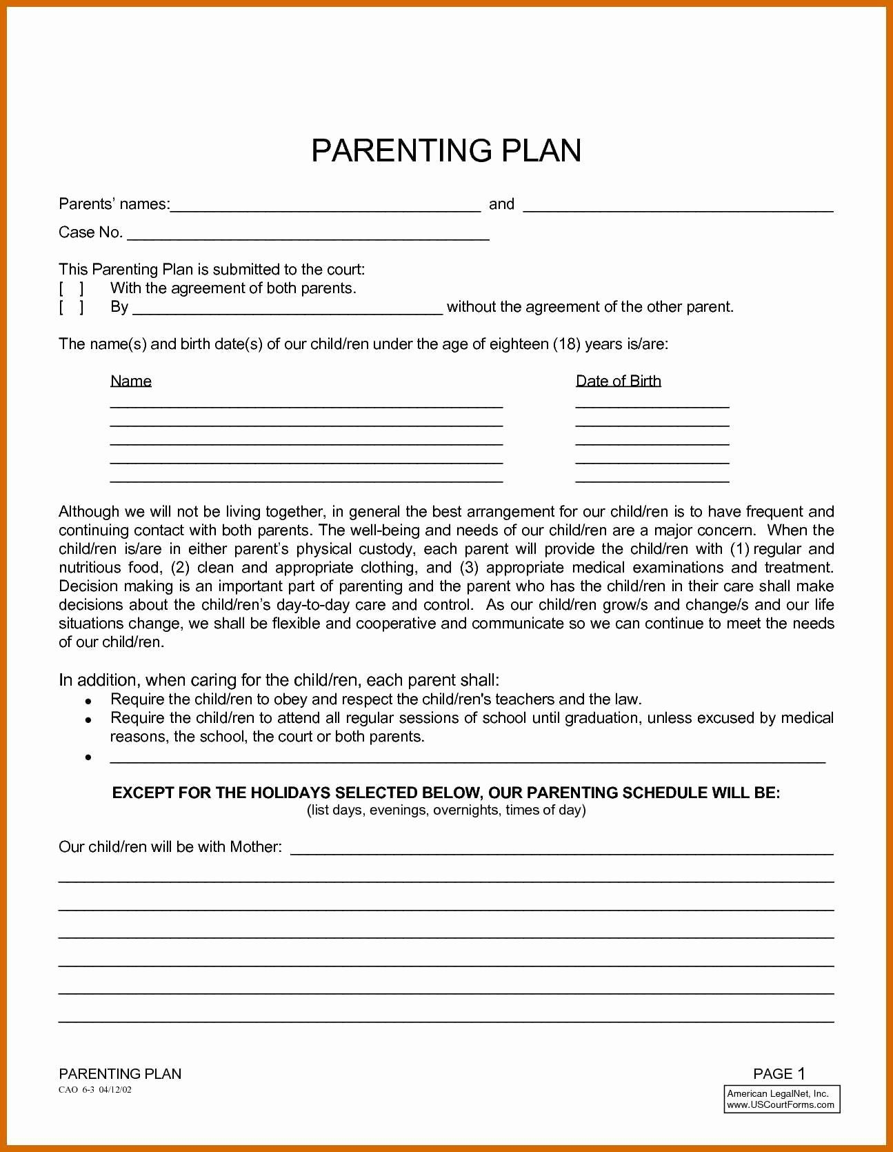 Parenting Plan California Template Portal Tutorials