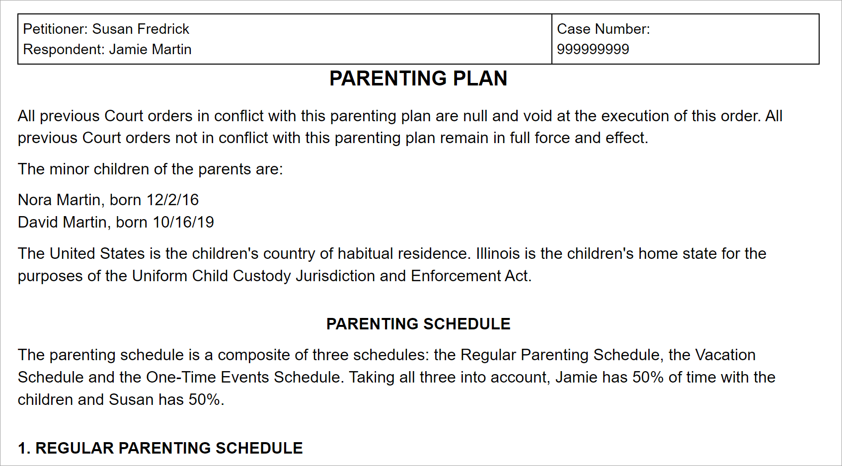 Parenting Plan Template Illinois