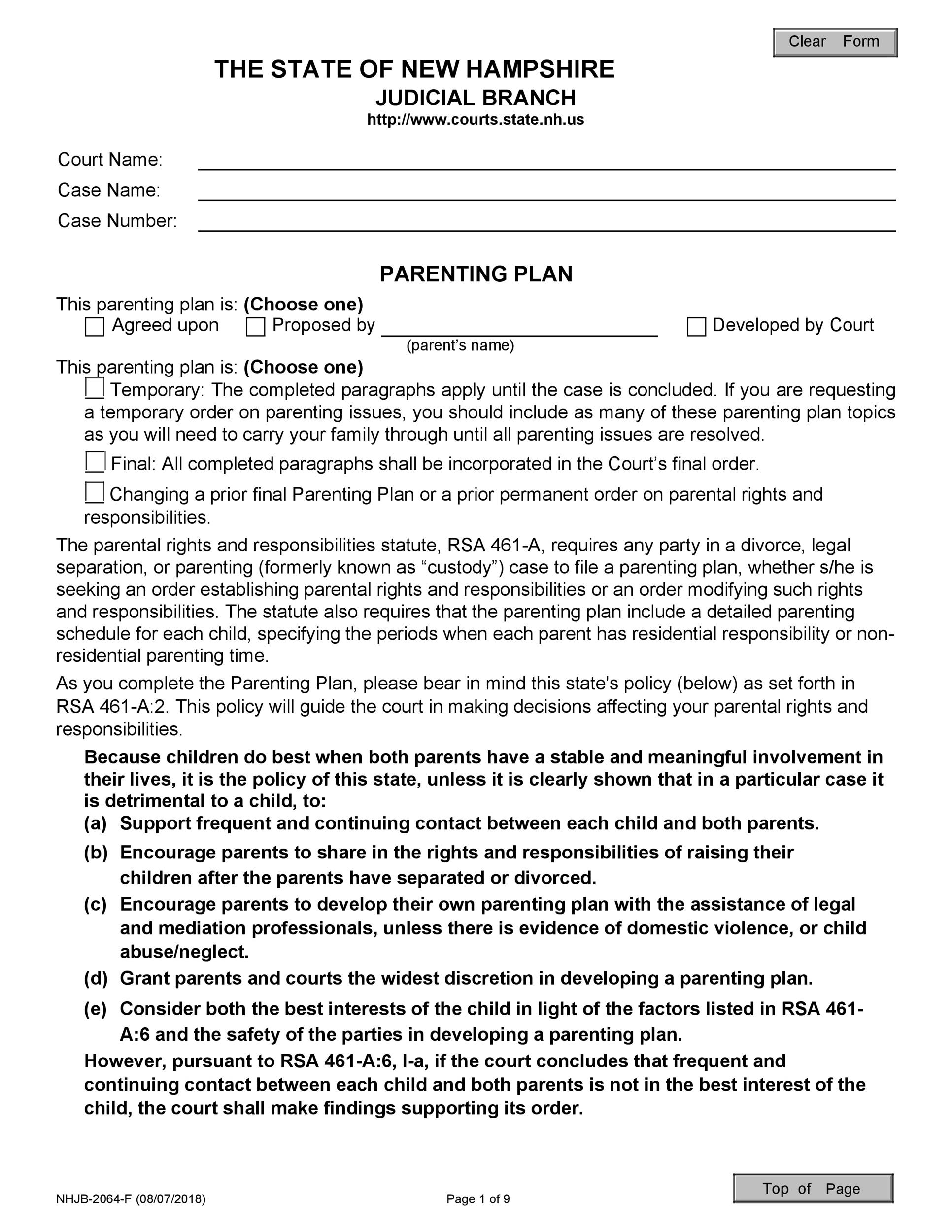 Parenting Plan Template