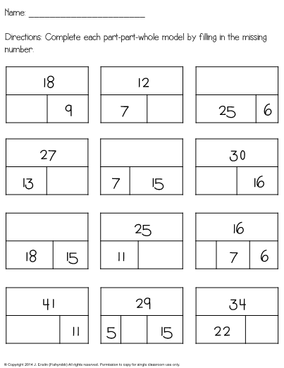 Part Part Whole Math Worksheets