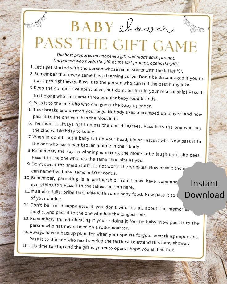 Pass The Gift Game Printable Baby Shower Baby Shower Game Fun Baby 