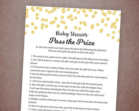 Pass The Prize Game Baby Shower Game Printable Gold Confetti Fun 