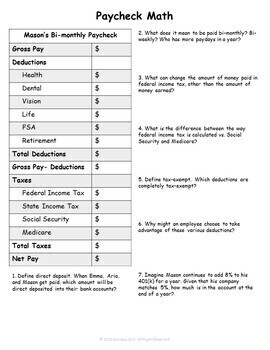 Paycheck Math Worksheet