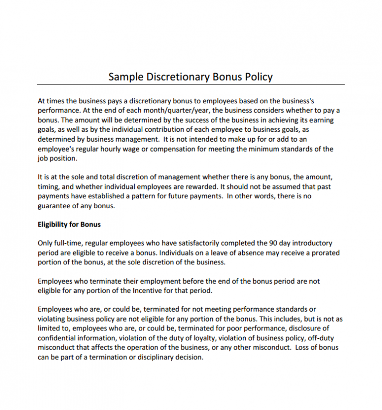 Performance Based Bonus Plan Template Free Word Templates