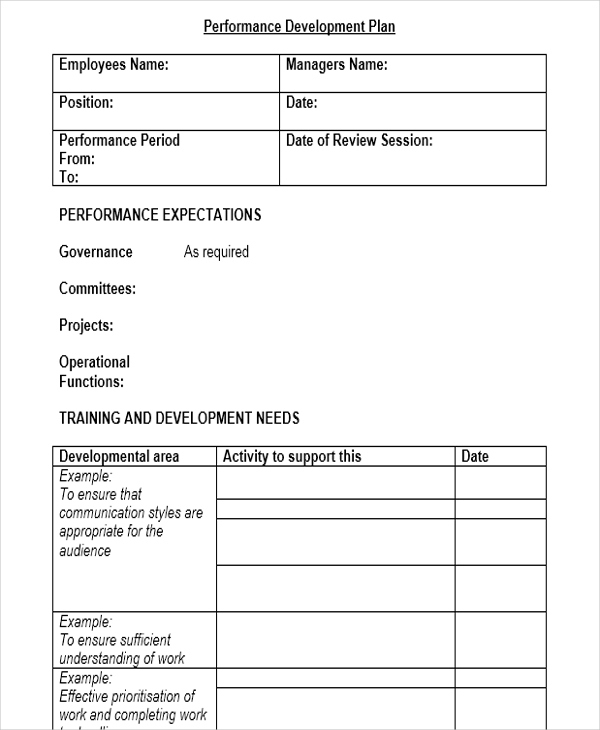 Performance Development Plan Template 10 Free Word PDF Format Download