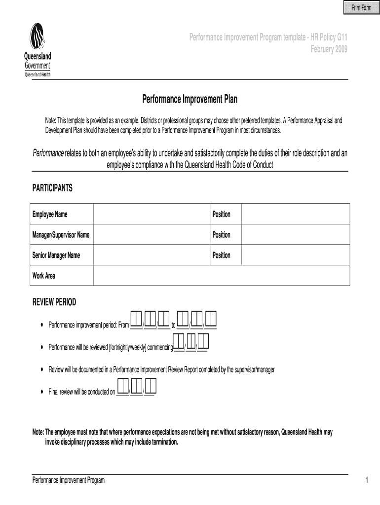 Performance Improvement Plan Template Fill Online Printable