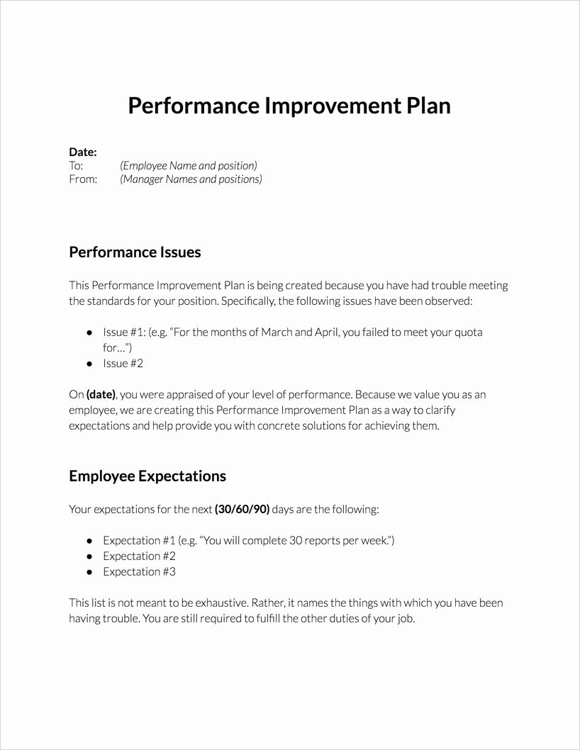 Performance Improvement Plan Template Word Free Printable Word Searches