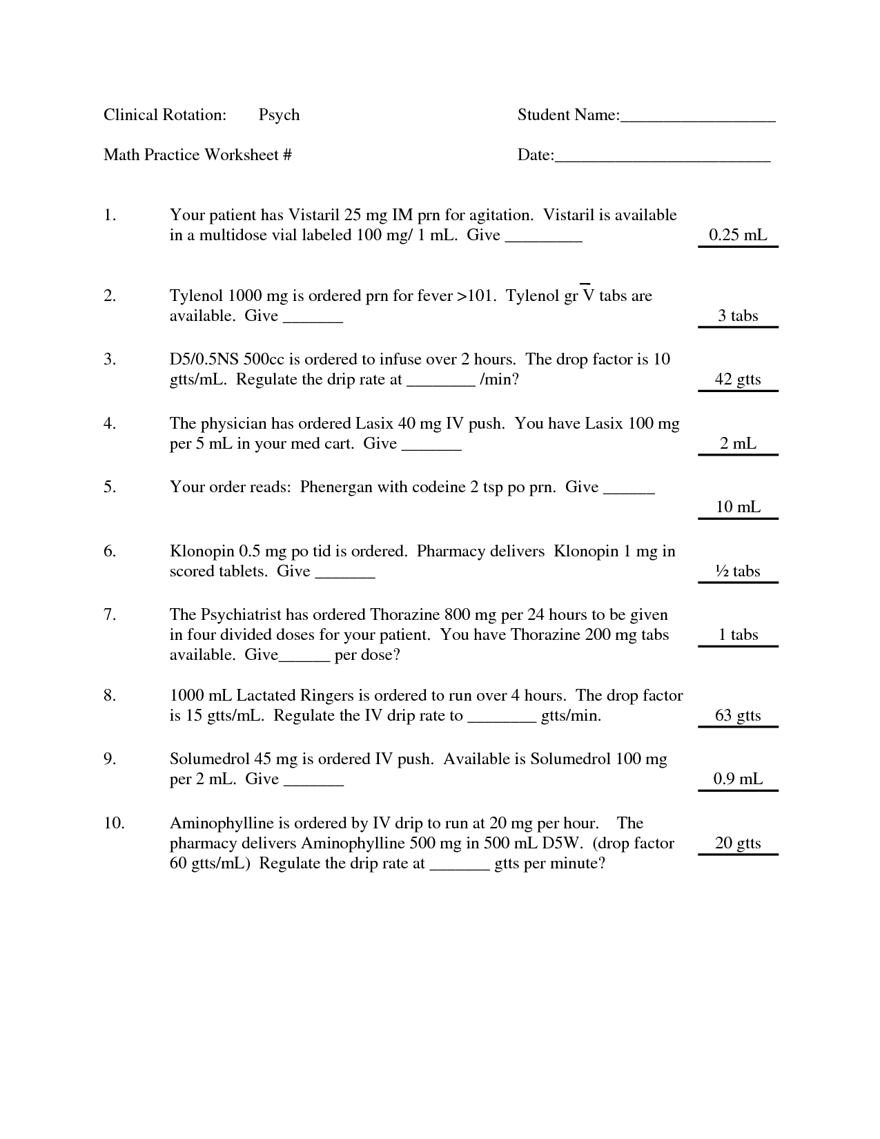Pharmacy Math Practice Worksheets Free Printable