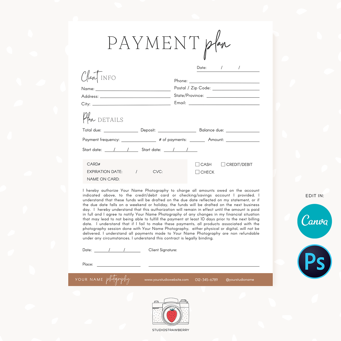Photography Payment Plan Template Strawberry Kit