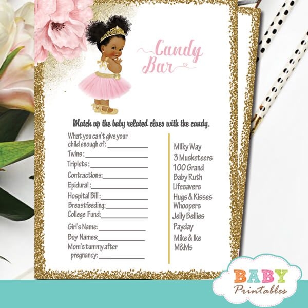 Pink Gold African American Ballerina Baby Shower Games D452 Baby 