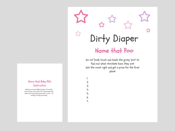 Pink Star Dirty Diaper Baby Shower Game Magical Printable