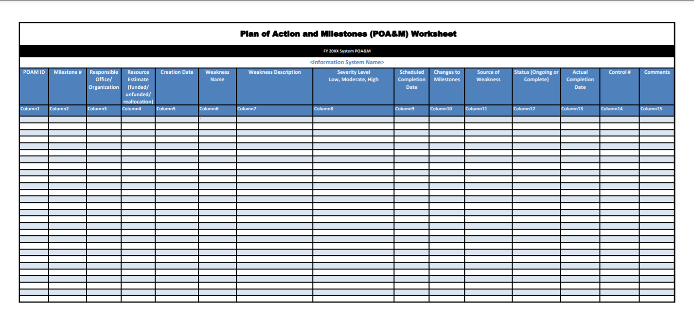 Plan Of Action And Milestones Template