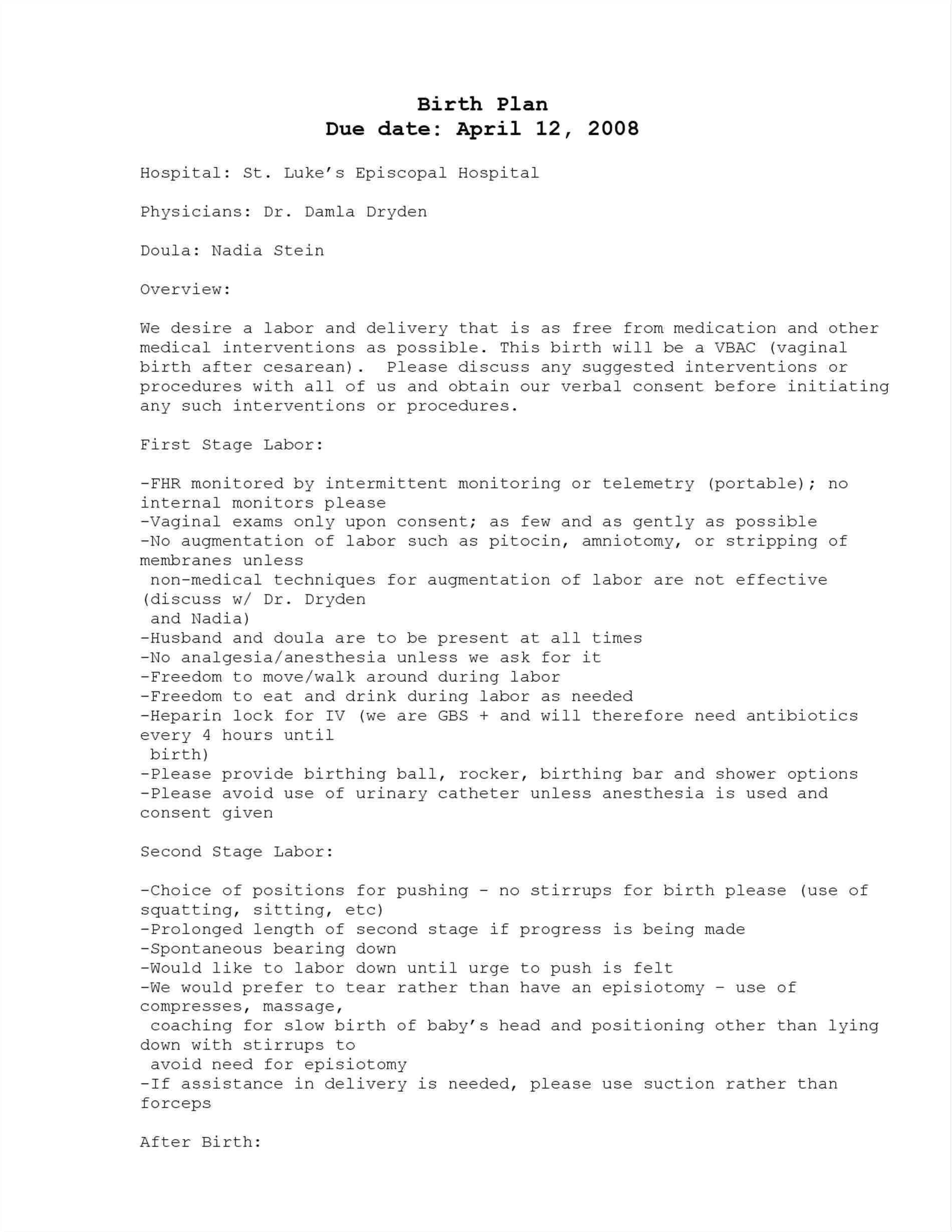 Planned C Section Birth Plan Template 8 9 Birth Plan Templates 