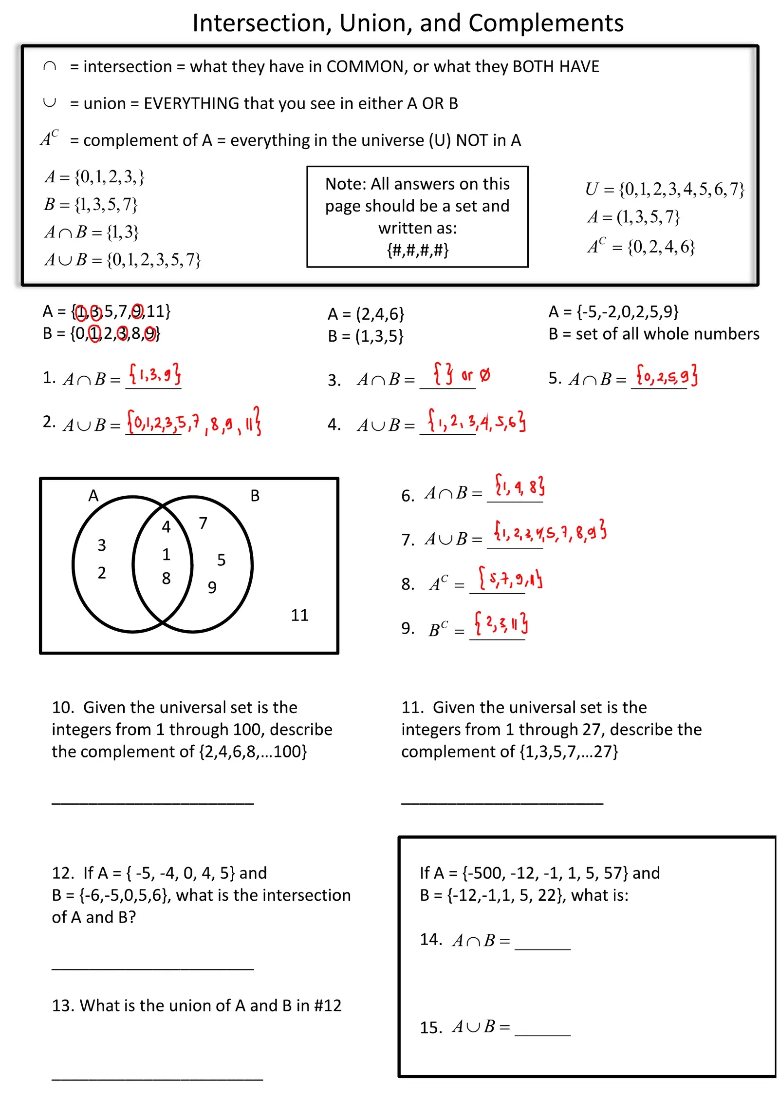 Practice For Students Grade 9 SETS Theory Interactive Worksheet 