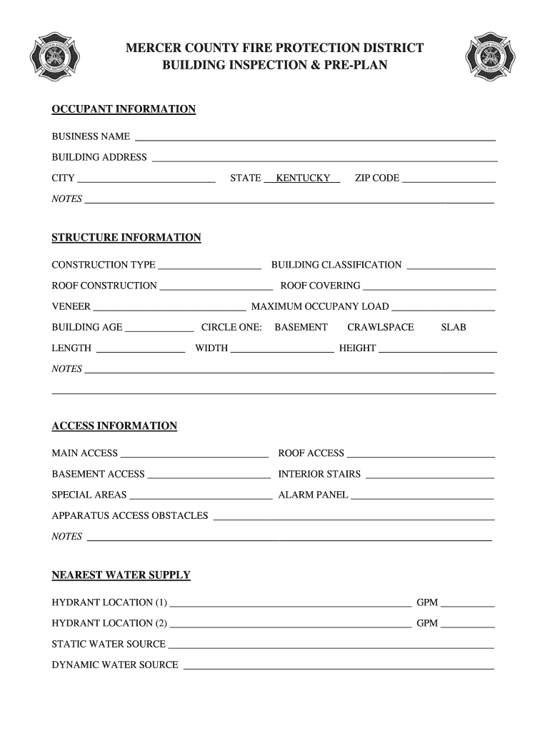 fire dept pre plan template