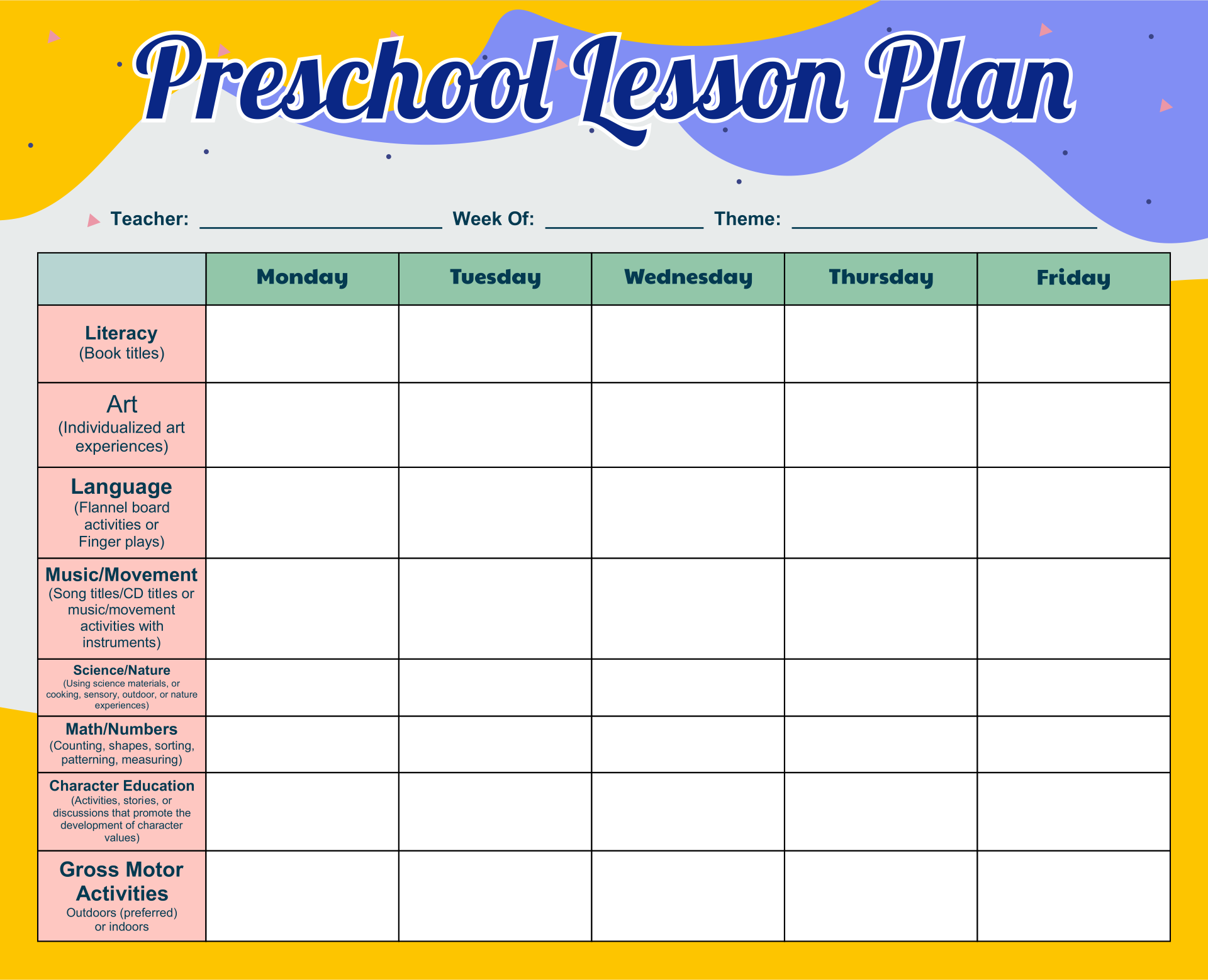 template for lesson plans