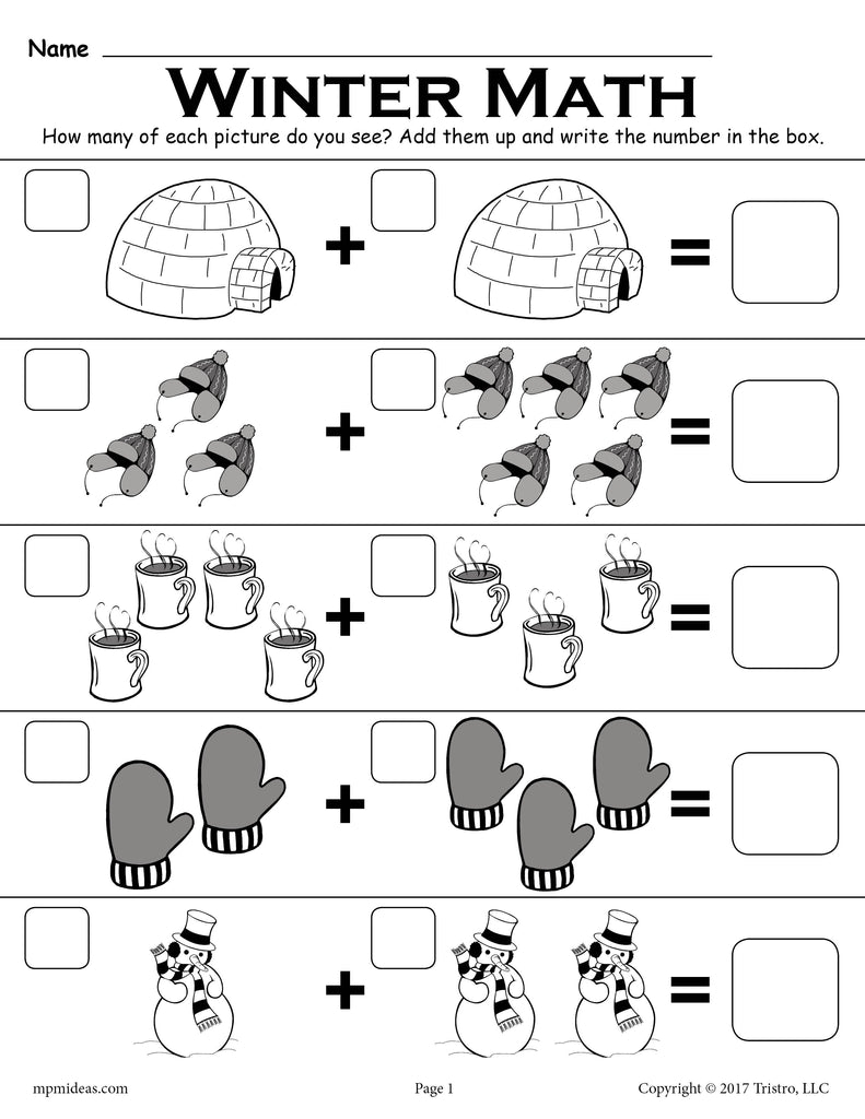 Preschool Math Winter Subtraction Math Worksheet Twisty Noodle 