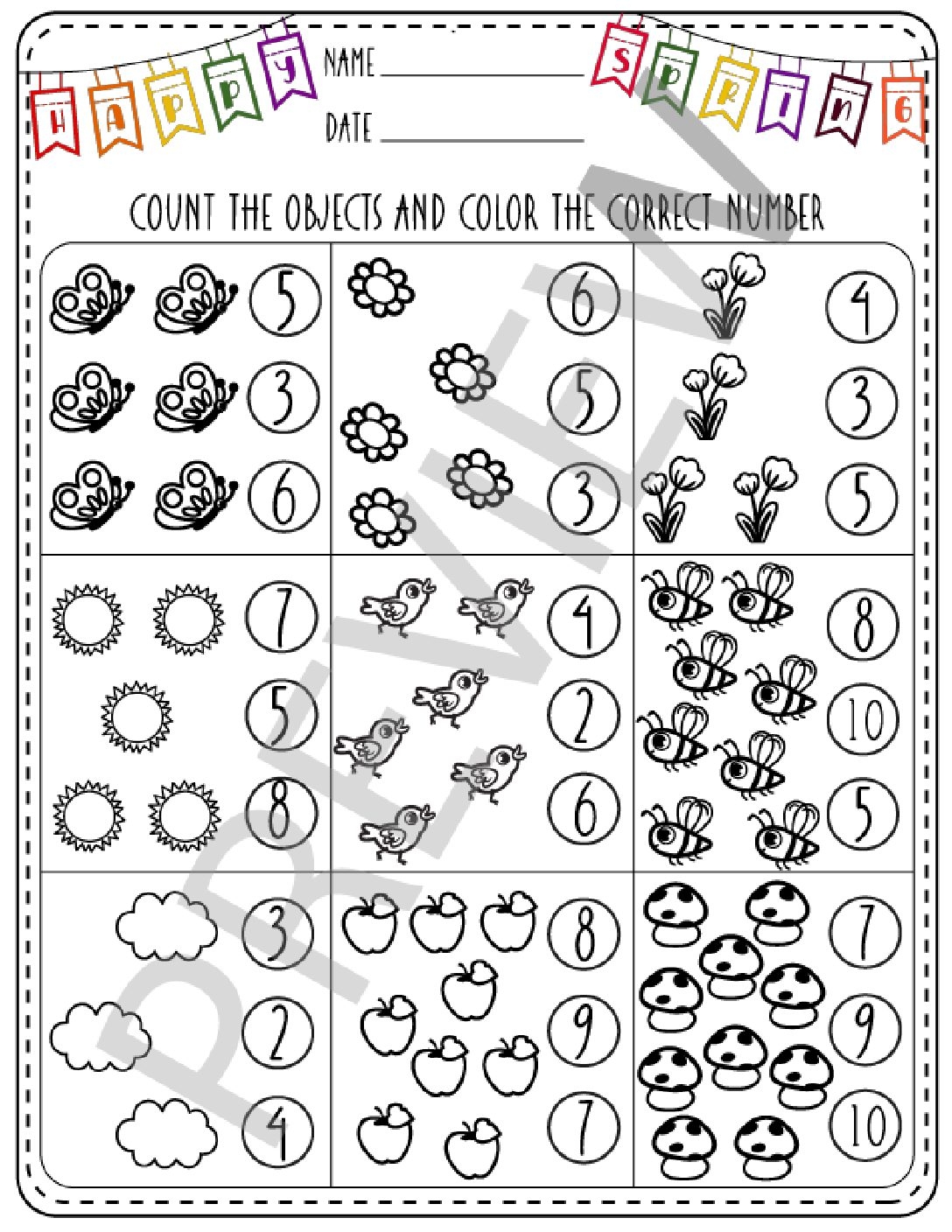 free preschool math worksheets age 3-4