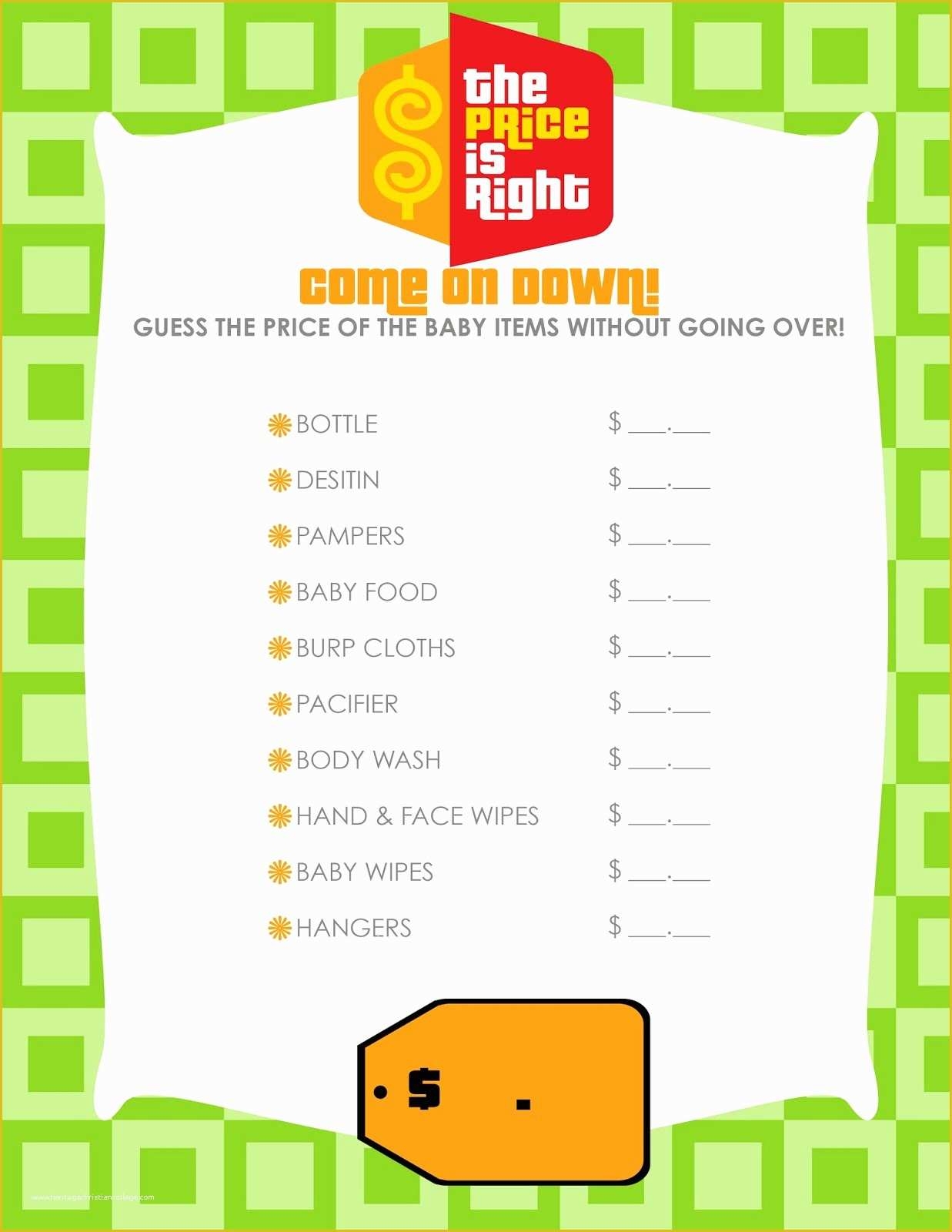 free printable baby shower games price is right