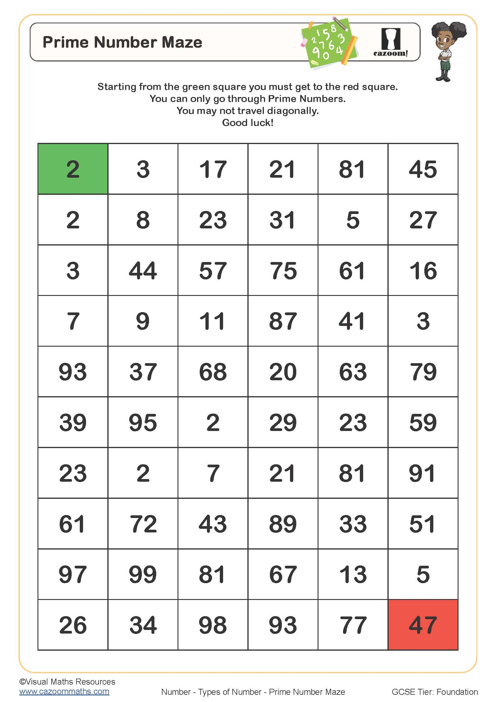 Prime Number Maze Worksheet Printable PDF Worksheets