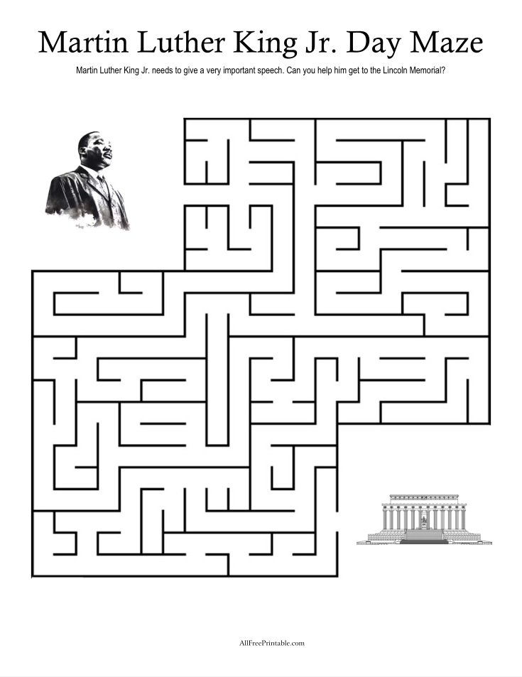 Print Martin Luther King Jr Day Maze Free Printable