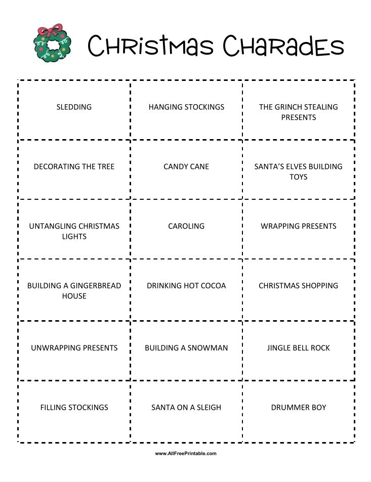 Print Winter Charades Game Free Printable