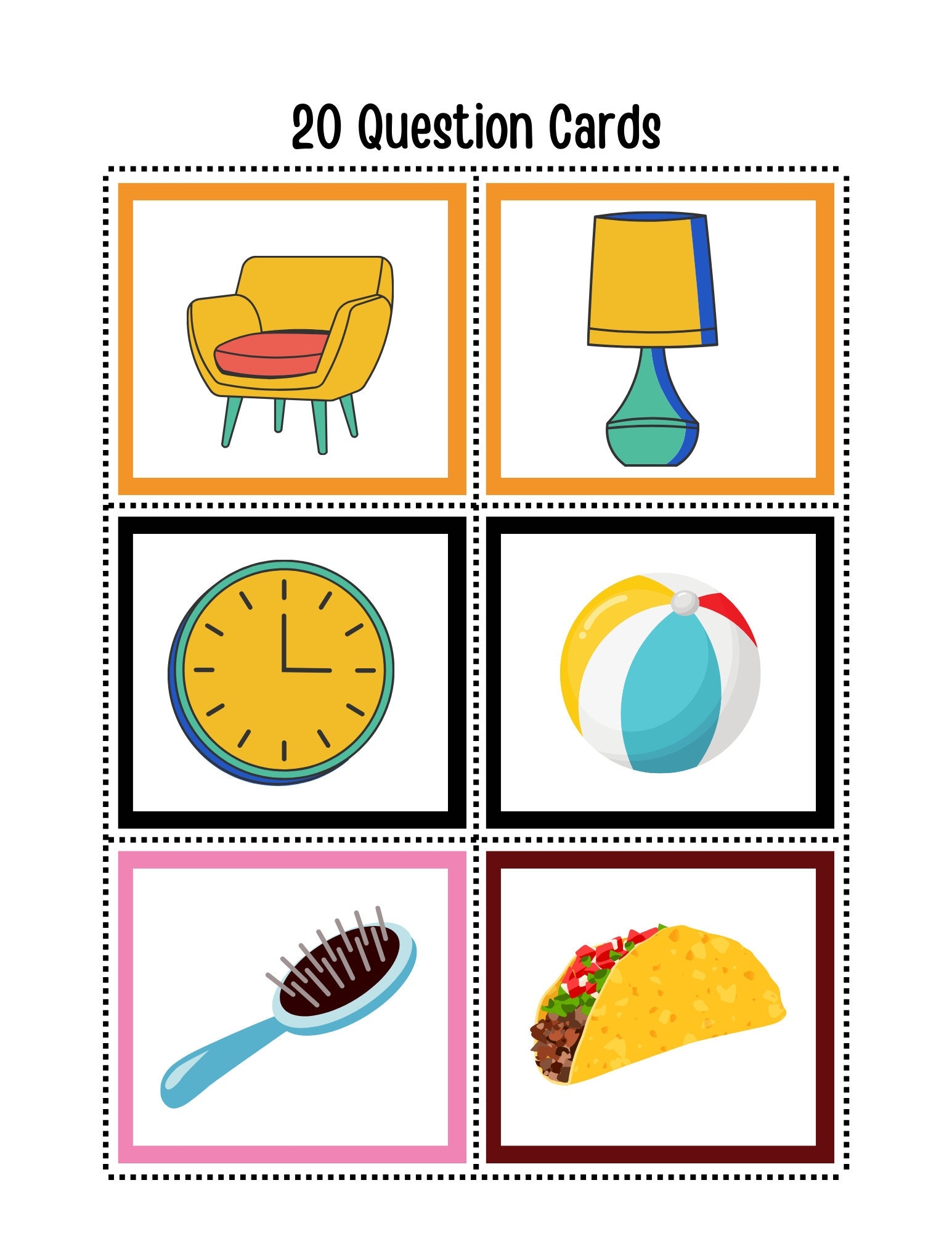 Printable 20 Questions Game Cards Etsy