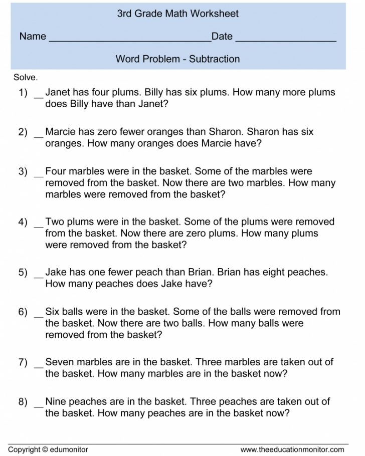 Printable 3rd Grade Math Story Problems Worksheets Math Worksheets 
