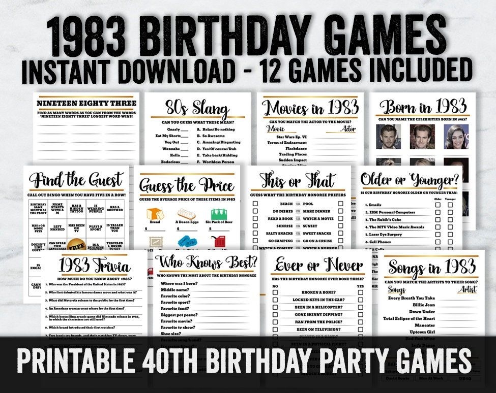 Printable 40th Birthday Party Games Fortieth Party Birthday Games Born 