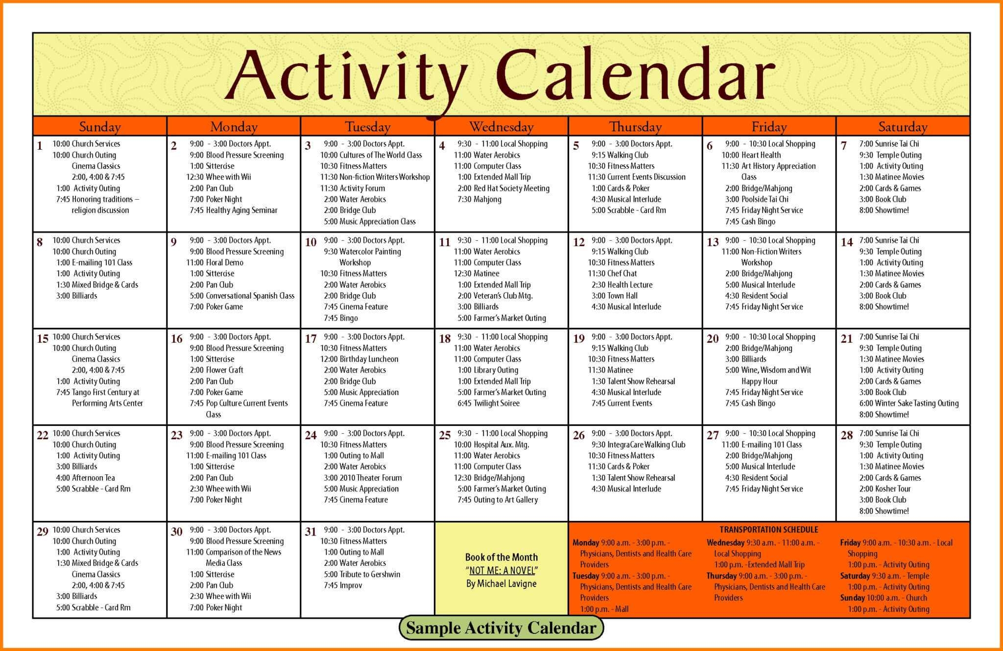 Printable Activity Calendar Renee Charline
