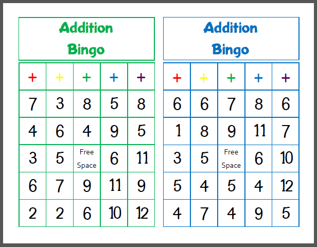free printable addition bingo games