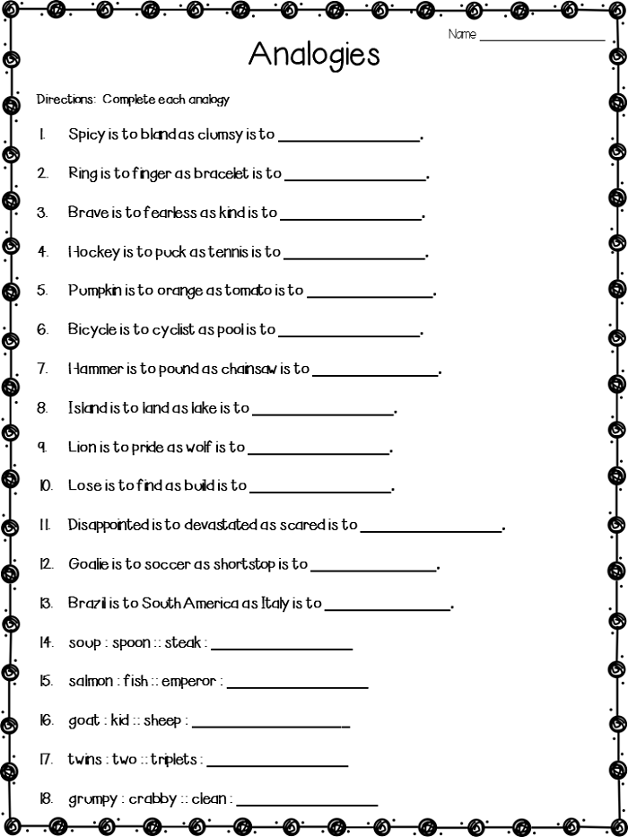 free printable analogy games