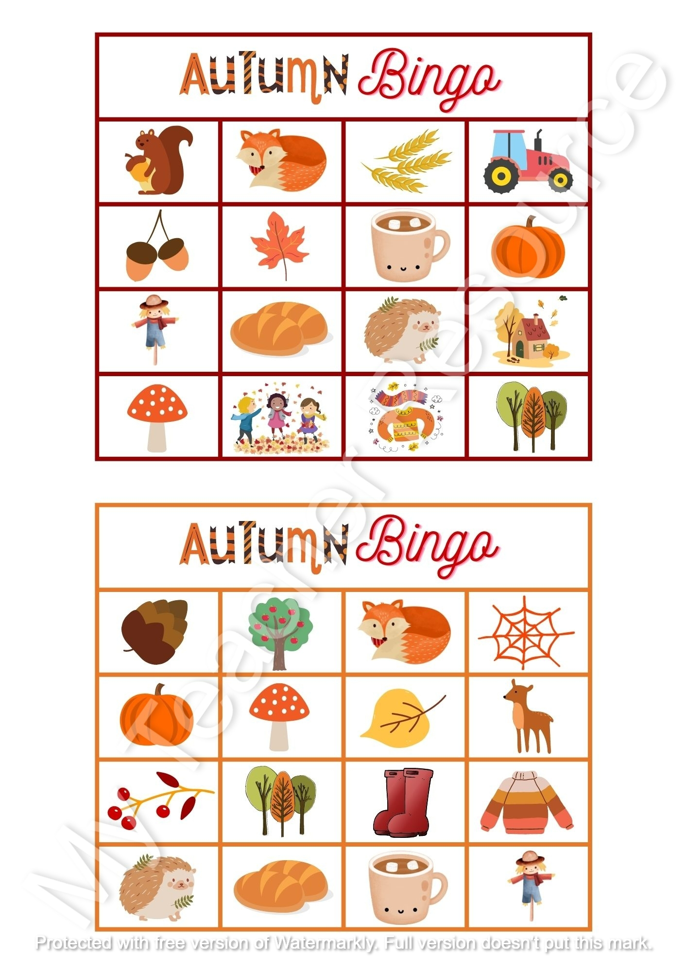 Printable Autumn Bingo Cards
