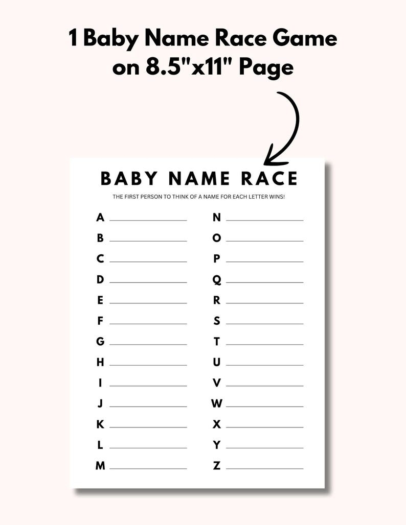 Printable Baby Name Race Game Printable Baby Shower Games Minimalist
