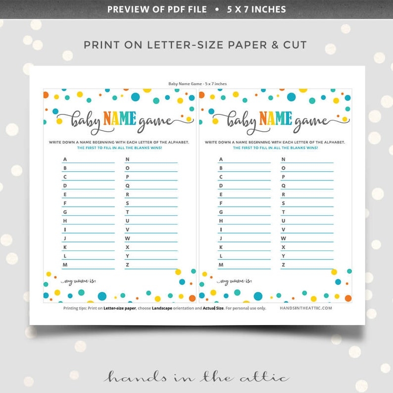 Printable Baby Name Race Game Template PDF Cards Confetti Etsy