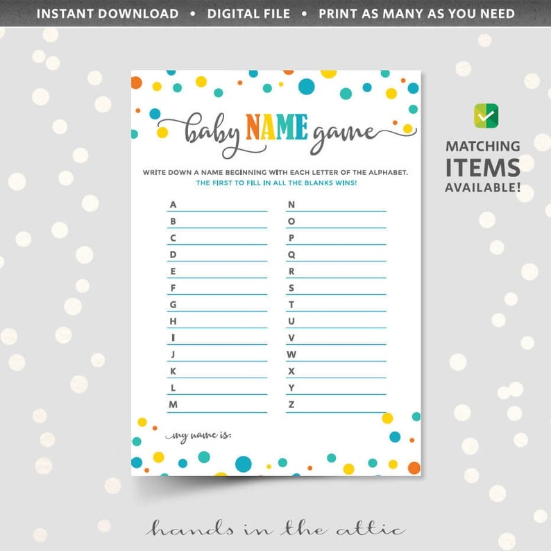 free printable baby name race game